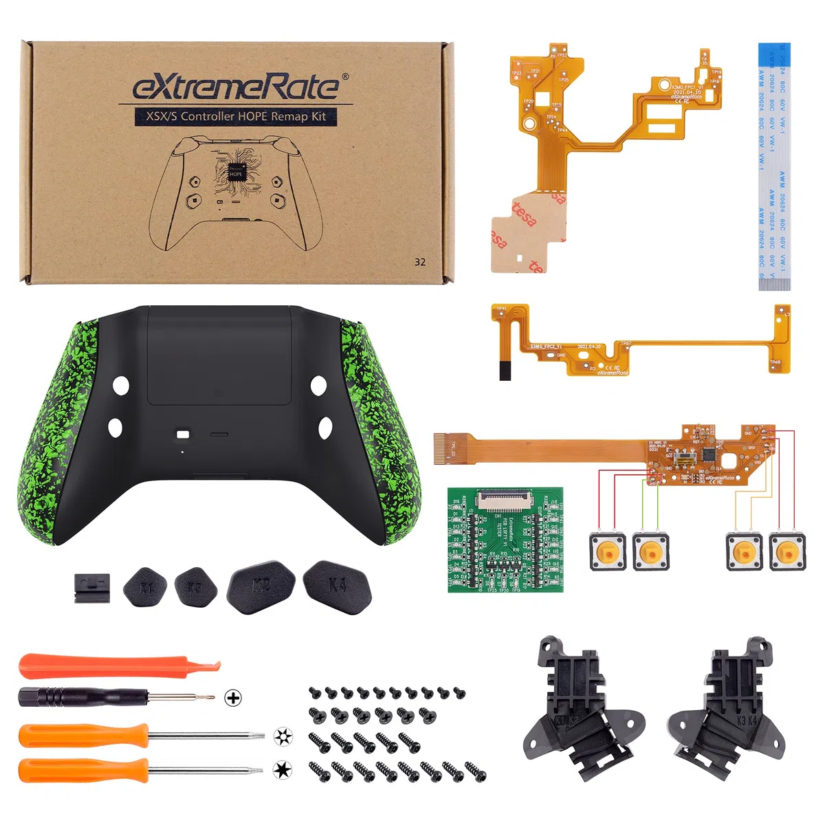 eXtremeRate HOPE Remap Kit Programmabile per Xbox Series X S Controller Scheda&Cover Posteriore&Grip&Tasti Posteriori per Xbox Core Joystick(Model 1914)-Verde Antiscivolo