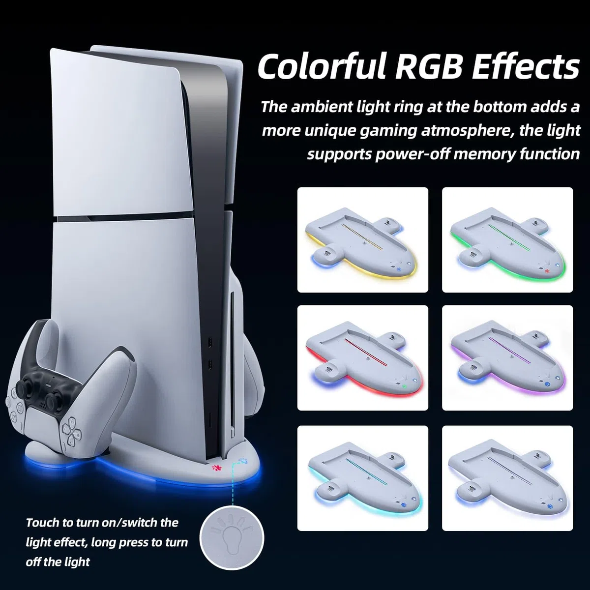 Mcbazel Stazione di Raffreddamento di Ricarica PS5 Slim, con 3-Velocità Effetto RGB Base di Caricatore Controller PS5 Dock Funzione di Memoria Accessori per Playstation 5 Slim(Non per PS5/PS5 Pro)