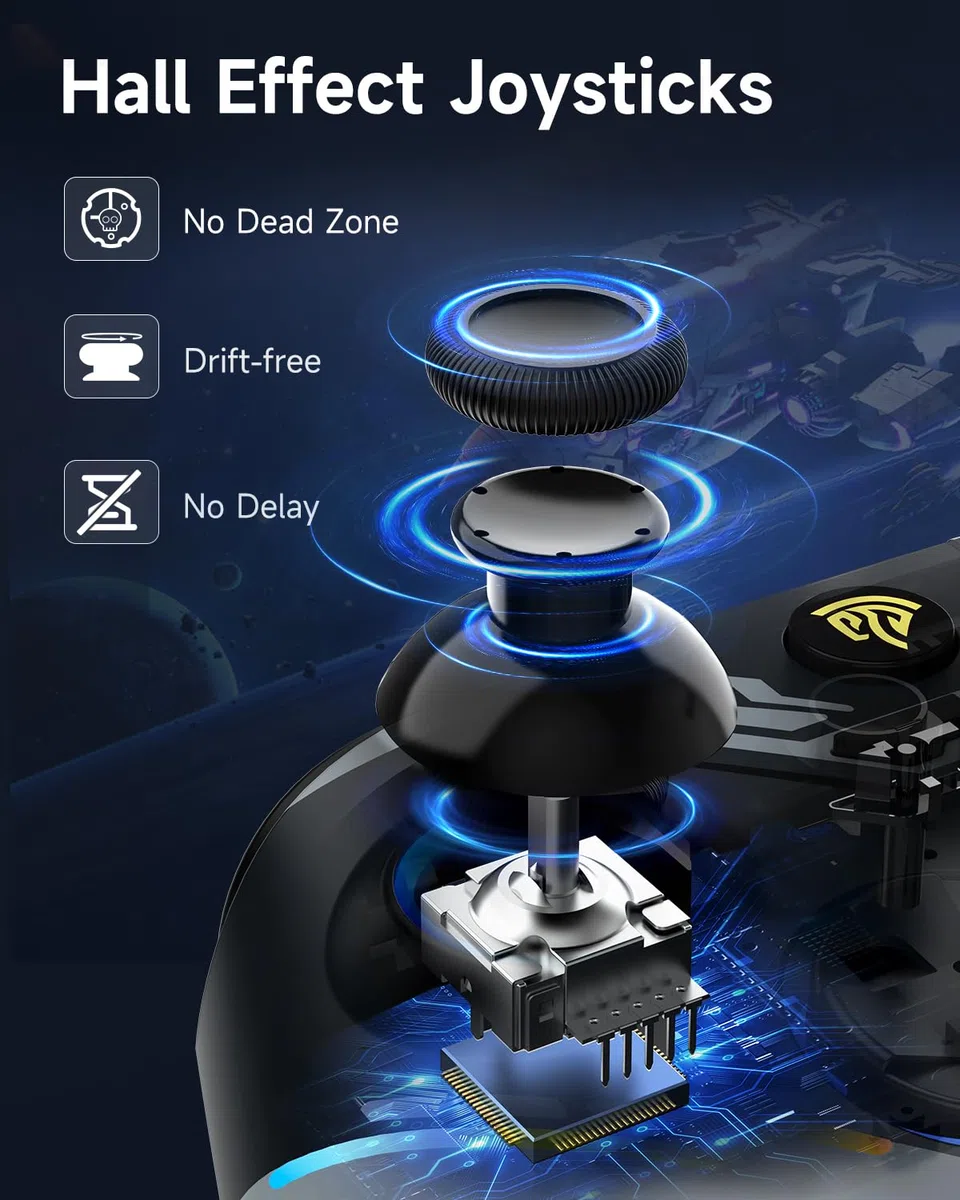 EasySMX X15 Wireless Controller con 7 Luci RGB, Joystick Hall, Trigger Hall, Pulsanti Programmabili per PC/Switch/Telefono/Tablet - Nero
