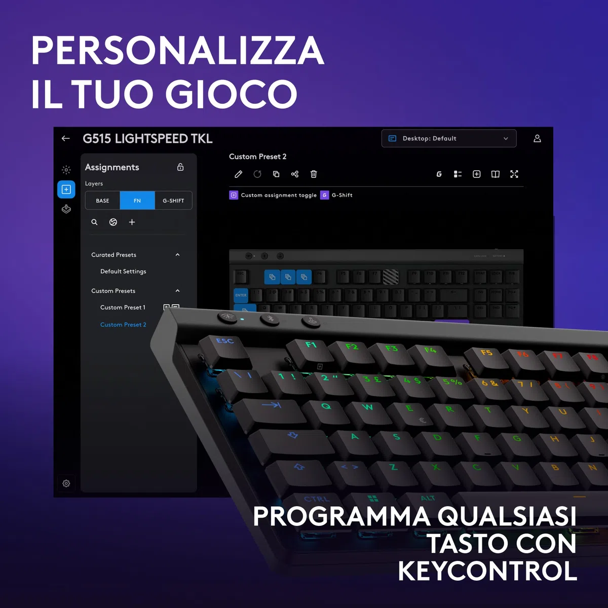 Logitech G G515 LIGHTSPEED TKL Tastiera gaming wireless, LIGHTSYNC RGB, switch meccanici Tactile, PBT, ITA QWERTY, Nero