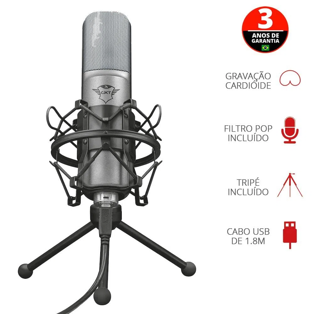 Trust Gaming GXT 242 Lance Microfono Streaming con Supporto, Microfono USB Cardioide per PC, Laptop, PS4, PS5, Streaming, Cantare, ASMR, Podcast, Registrazione, Twitch, YouTube - Nero