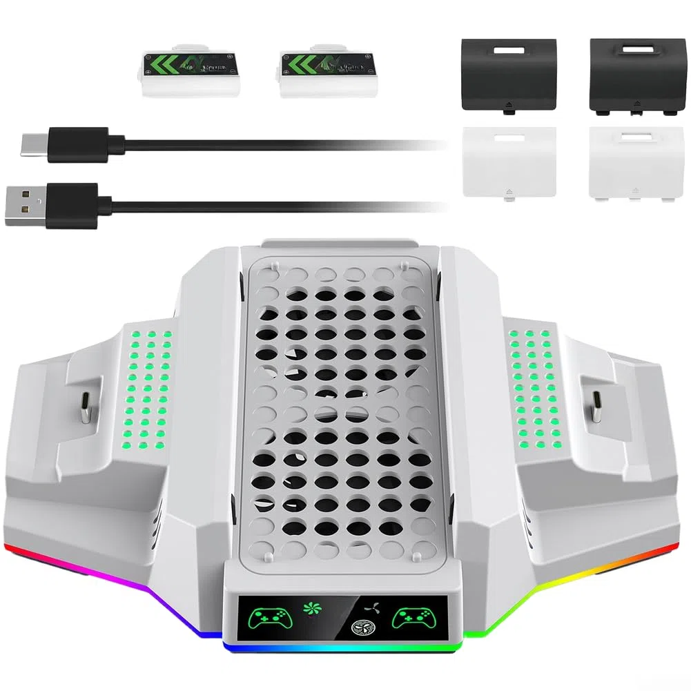 Stazione di Ricarica Doppio Controller con Ventole e Luci LED RGB per Xbox Series S, Supporto Console Nero