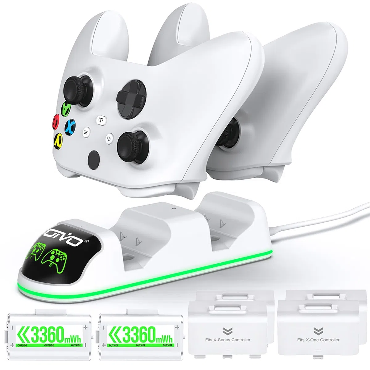 OIVO Caricatore X-box Controller con 2 x 3360mWh Ricaricabili Batteria X-box Controller per X-box One/Series X/S, Ricarica X-box con X-box battery Pack, Accessori X-box, bianco