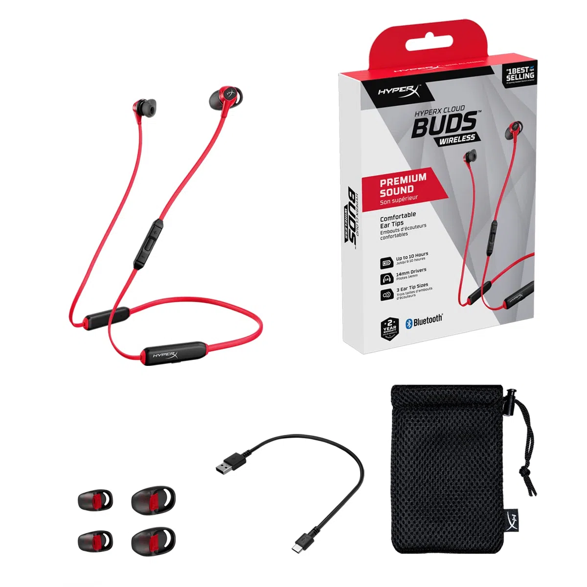 Auricolari Bluetooth 5.1 HyperX Cloud Buds con Microfono Integrato, 10 Ore Autonomia, Nero/Rosso