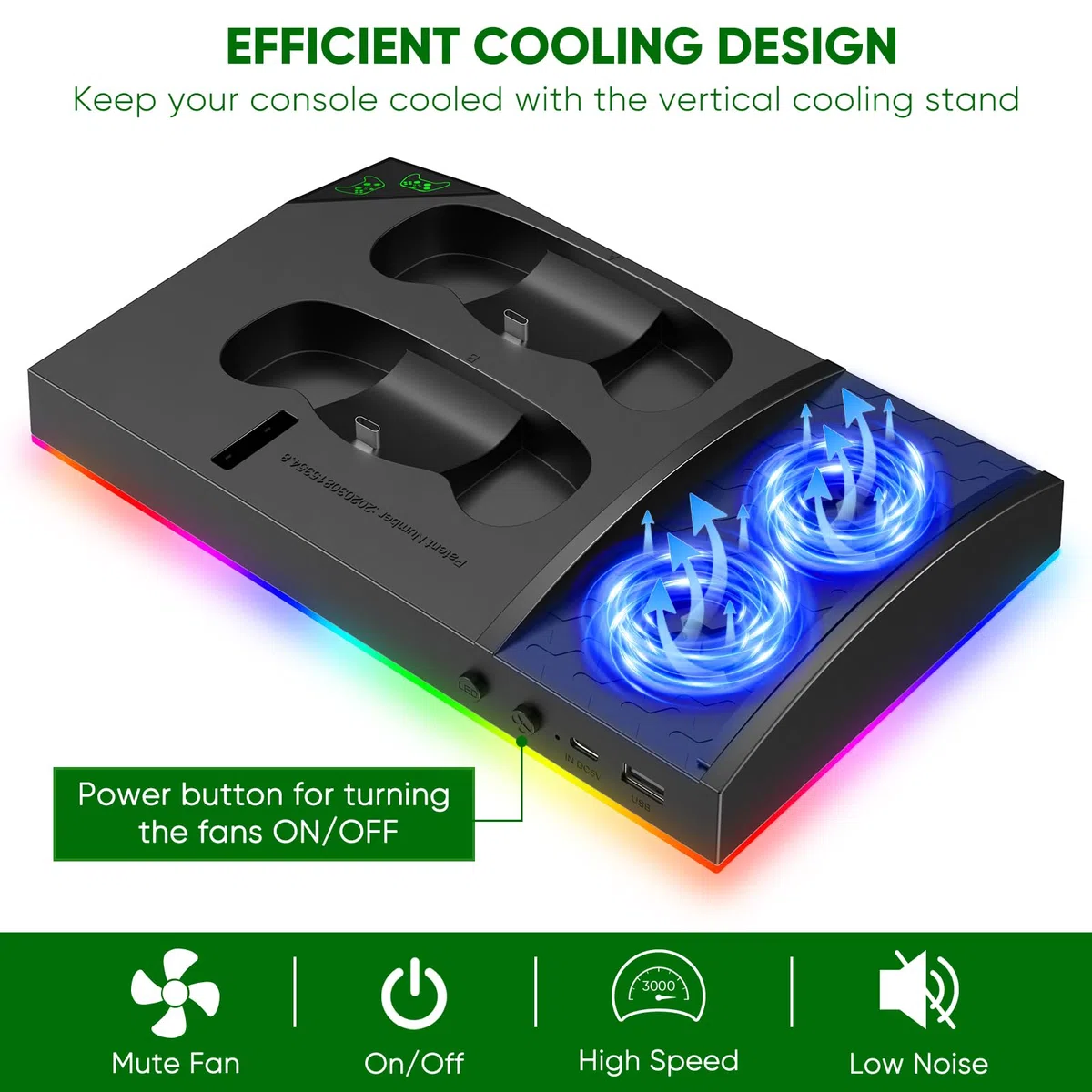 FYOUNG Upgrade - Supporto per ventola di raffreddamento RGB per console Xbox Series S con 15 luci colorate, Dual Controller stazione di ricarica per Xbox Series S accessori (nero)