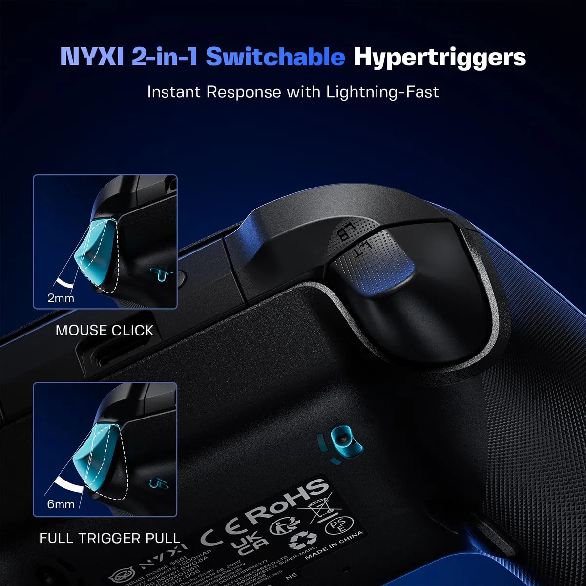 NYXI Controller per PC con TMR Joystick a Tensione Regolabile, ABXY Intercambiabili per Layout PC/Switch, Hall Grilletti Dual-Mode, 1200mAh Batteria, per PC/Switch/iOS/Android/TV, Versione Avanzata