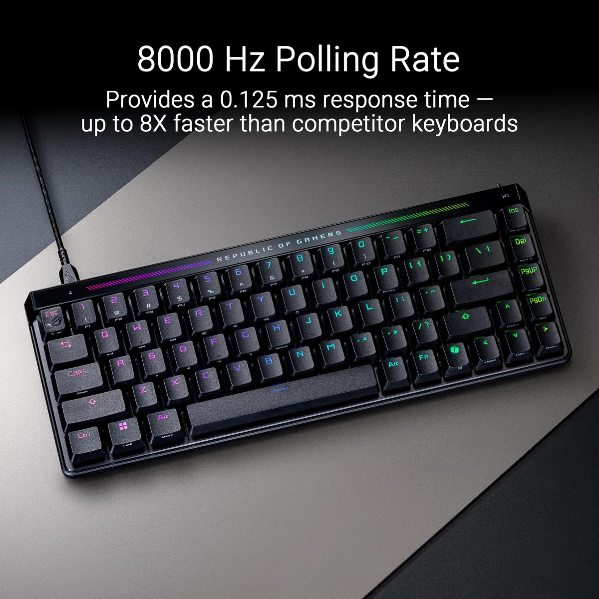 ASUS ROG Falchion Ace HFX, Tastiera Cablata Meccanica da Gaming, Illuminazione RGB, Switch Magnetici ROG HFX, Frequenza di Polling 8000 Hz, Doppia Porta Type-C, Tre Inclinazioni, Layout Italia, Nero