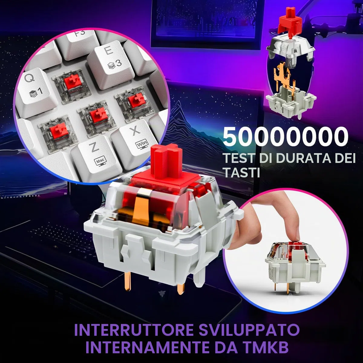 Dierya DK63 Tastiera Gaming Wireless Meccanica 60% 2.4Ghz Bluetooth Type-C RGB Retroilluminazione Bianco
