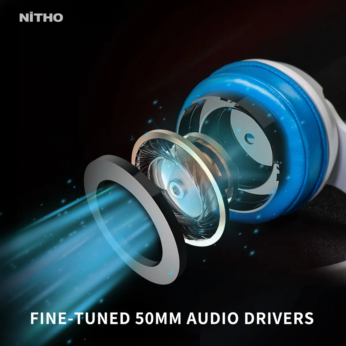 NITHO Janus Gaming Headset Over-Ear 50mm Driver Microphone Jack 3.5mm PC PS4 PS5 Xbox One Series X|S Smartphone Tablet Blu