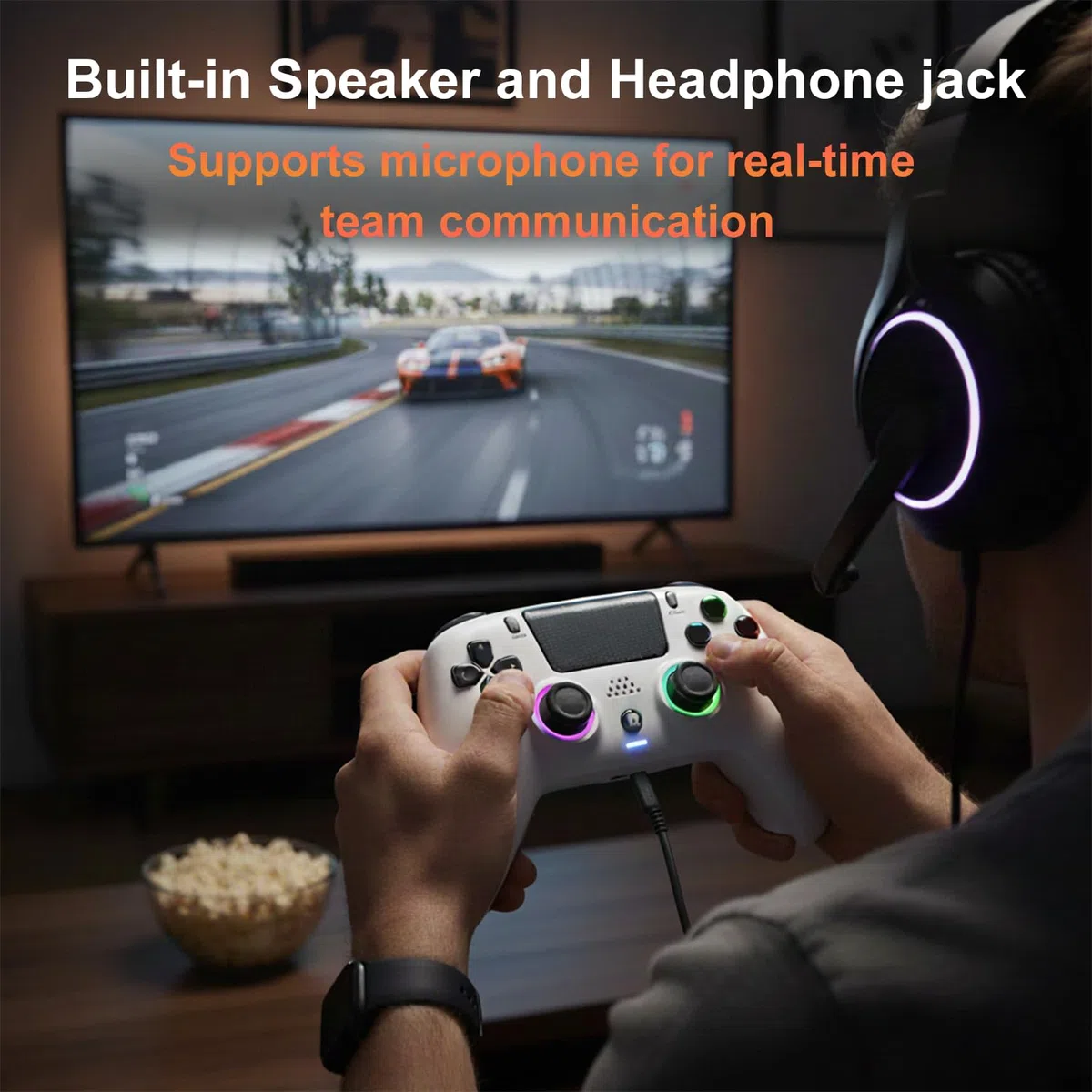 DoJoZone Wireless Controller Compatibile con PS4/Pro/Slim, Joystick con Hall Effect Trigger/Stick (NO Drift), Luci RGB, Jack Cuffie, Pulsanti Programmabili, Vibrazione, Sensore 6 Assi
