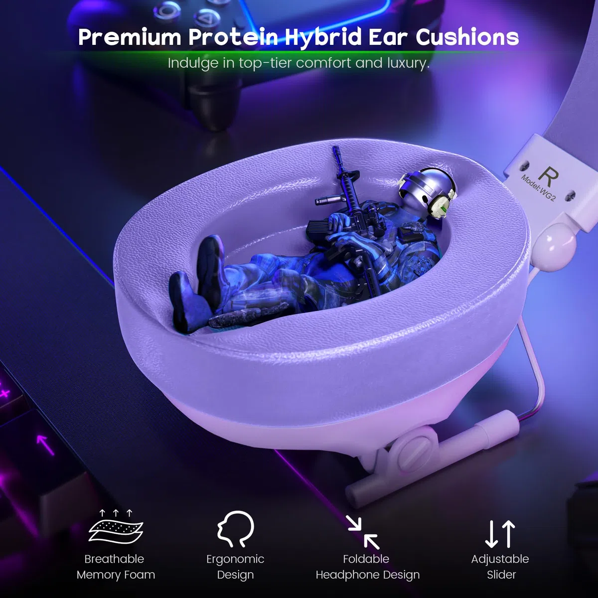 Cuffie da Gaming Over Ear con Cancellazione Rumore e Mic per PS4 PS5 PC Xbox One Switch, Memory Foam RGB 3.5mm