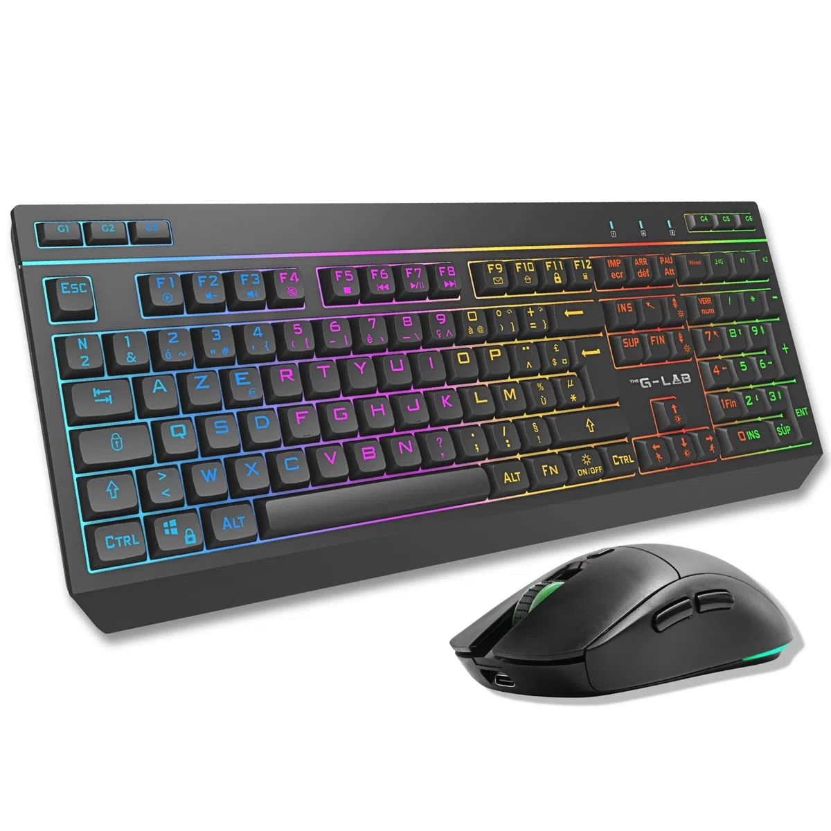 THE G-LAB Combo TUNGSTEN - Tastiera e Mouse Wireless Tripla Connessione 2.4GHz / Bluetooth/USB - Tastiera Gaming ITALIANA, RGB e Macro Custom - Mouse Gaming Wireless 6400 DPI - PC / PS4 / PS5 / XBOX