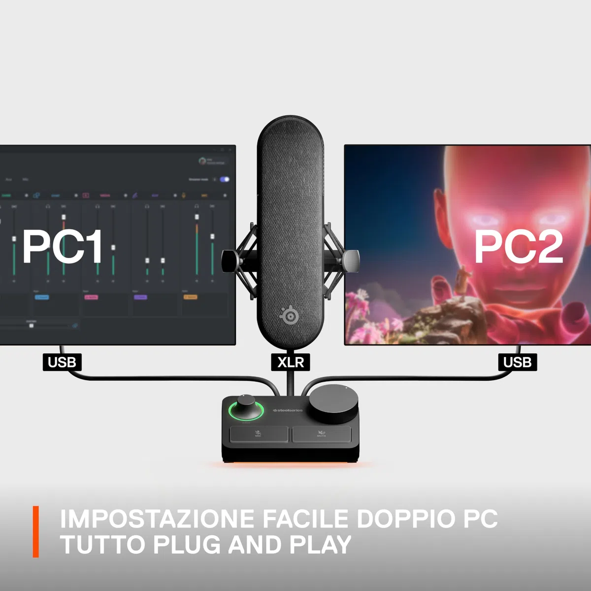 SteelSeries Alias Pro Kit - Microfono XLR + Stream Mixer - Capsula 3x più grande per il gioco, lo streaming e il podcasting - Interfaccia USB/XLR - Controlli personalizzati - RGB - PC singolo o doppio