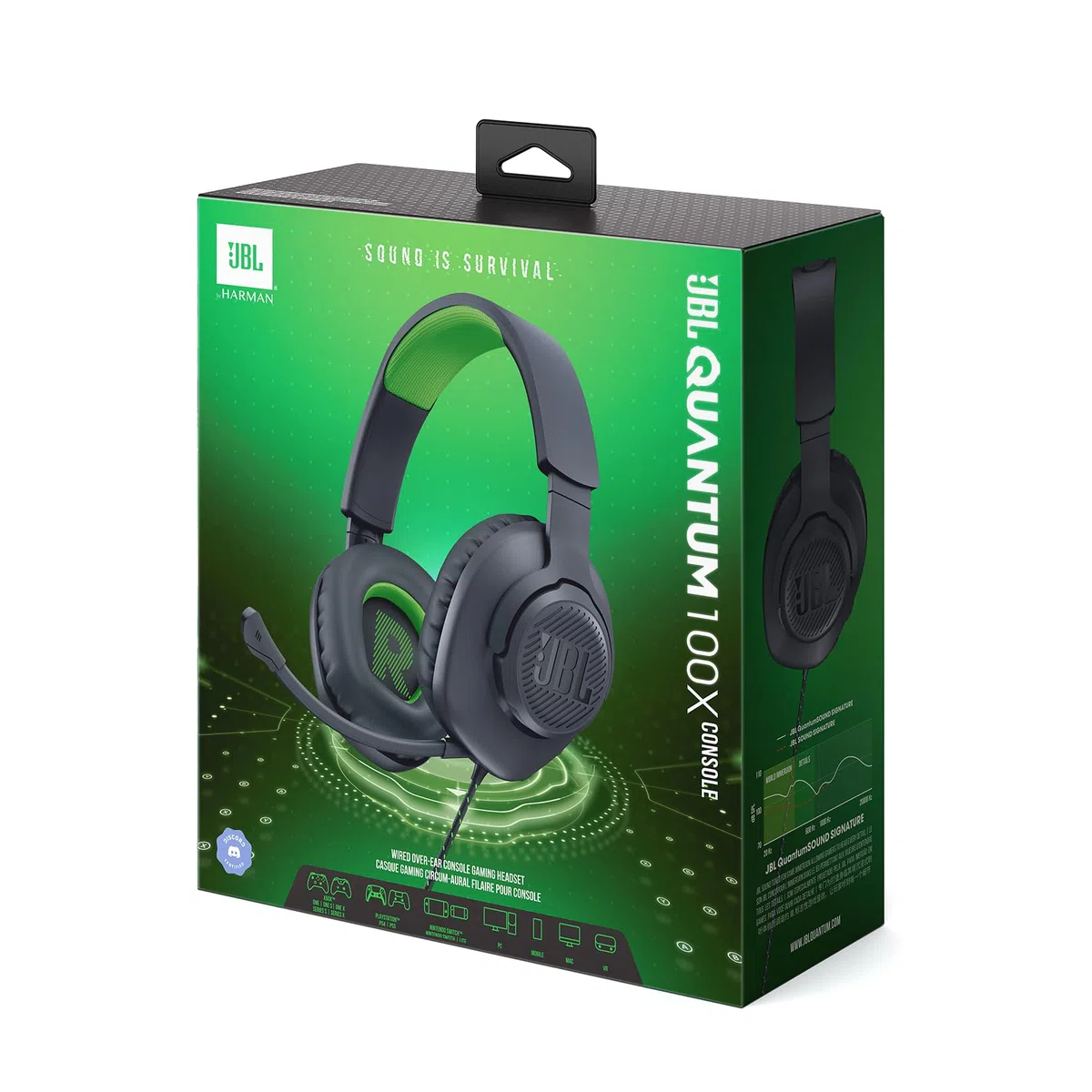 JBL Quantum 100X Cuffie Gaming Over-Ear con Microfono Boom Rimovibile per Xbox, Nero e Verde