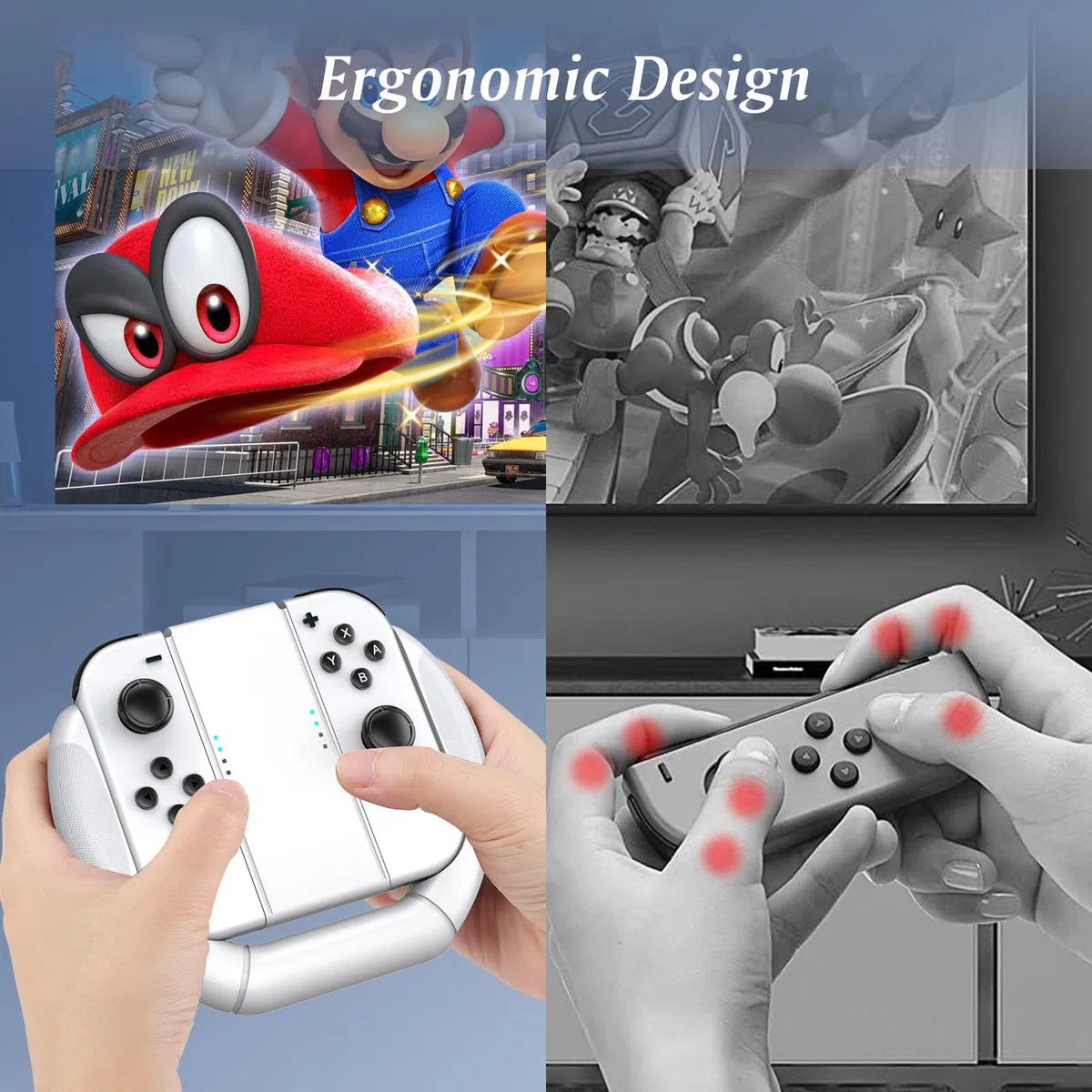Volante Compatibile con Nintendo Switch/Switch OLED,3 in1 Joy-con Volante da Corsa Switch/OLED Controller Handle Accessori per Mario Kart 8 Deluxe,Bianco