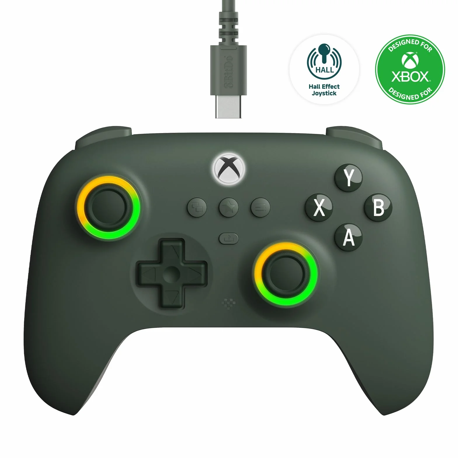 8Bitdo Ultimate C Wired Controller for Xbox, RGB Lighting Fire Ring and Hall Effect Joysticks, Compatible with Xbox Series X|S, Xbox One, Windows 10/11 - Officially Licensed (Dark Green)