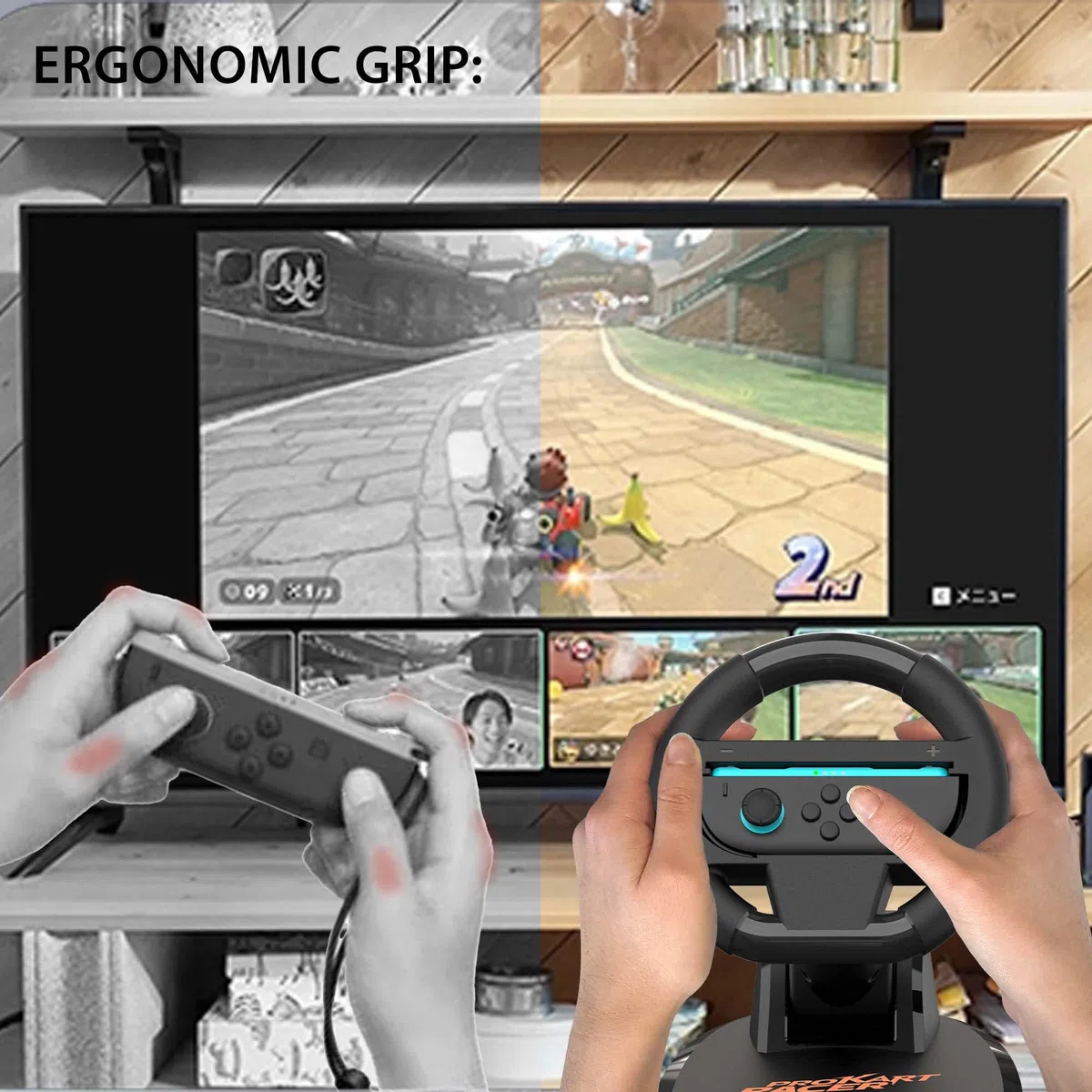 SUBSONIC - Set di 2 ruote da corsa per Joy-Con Nintendo Switch e Switch 2 - Ruote da corsa pieghevoli con supporto e ventosa compatibili con Joycon Switch e Switch 2 - Nero
