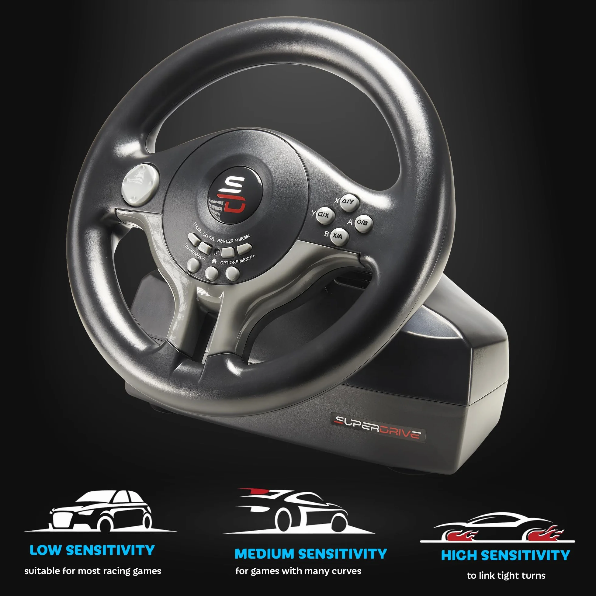 Subsonic Superdrive SV200 , Volante con pedali, Per PS4, XBOX ONE, PC, Switch e PS3, Non compatibile con PS5, Nero