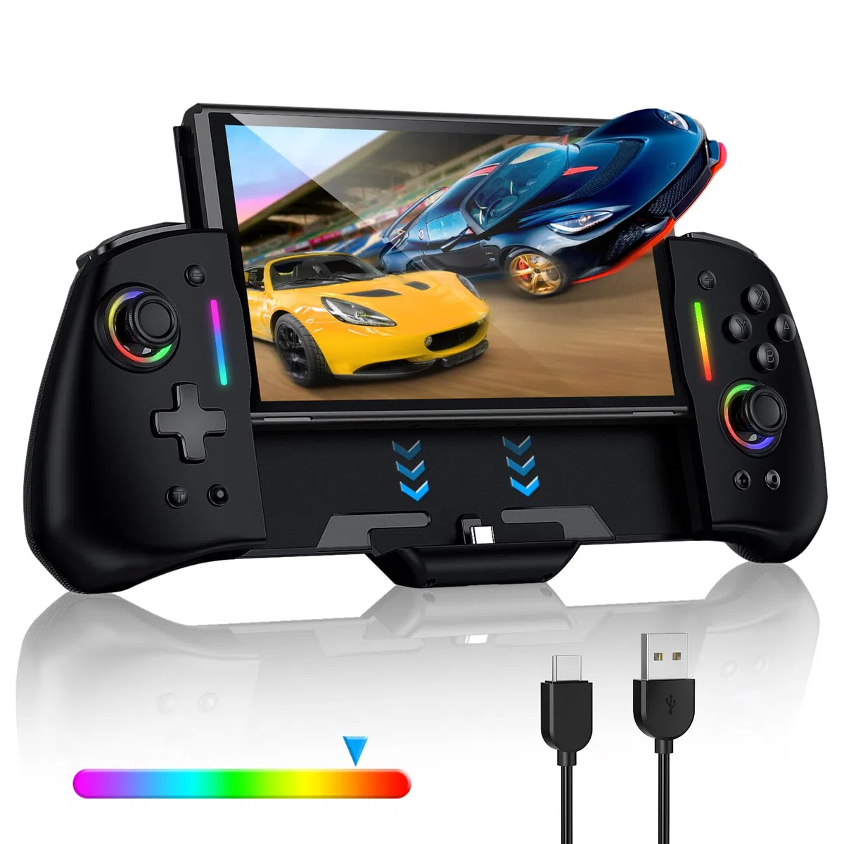 Controller per Nintendo Switch/OLED, RGB Monoblocco Joypad per Joy-Con con TURBO Regolabile, Dual Motor Vibration, Pro Controller per Gaming
