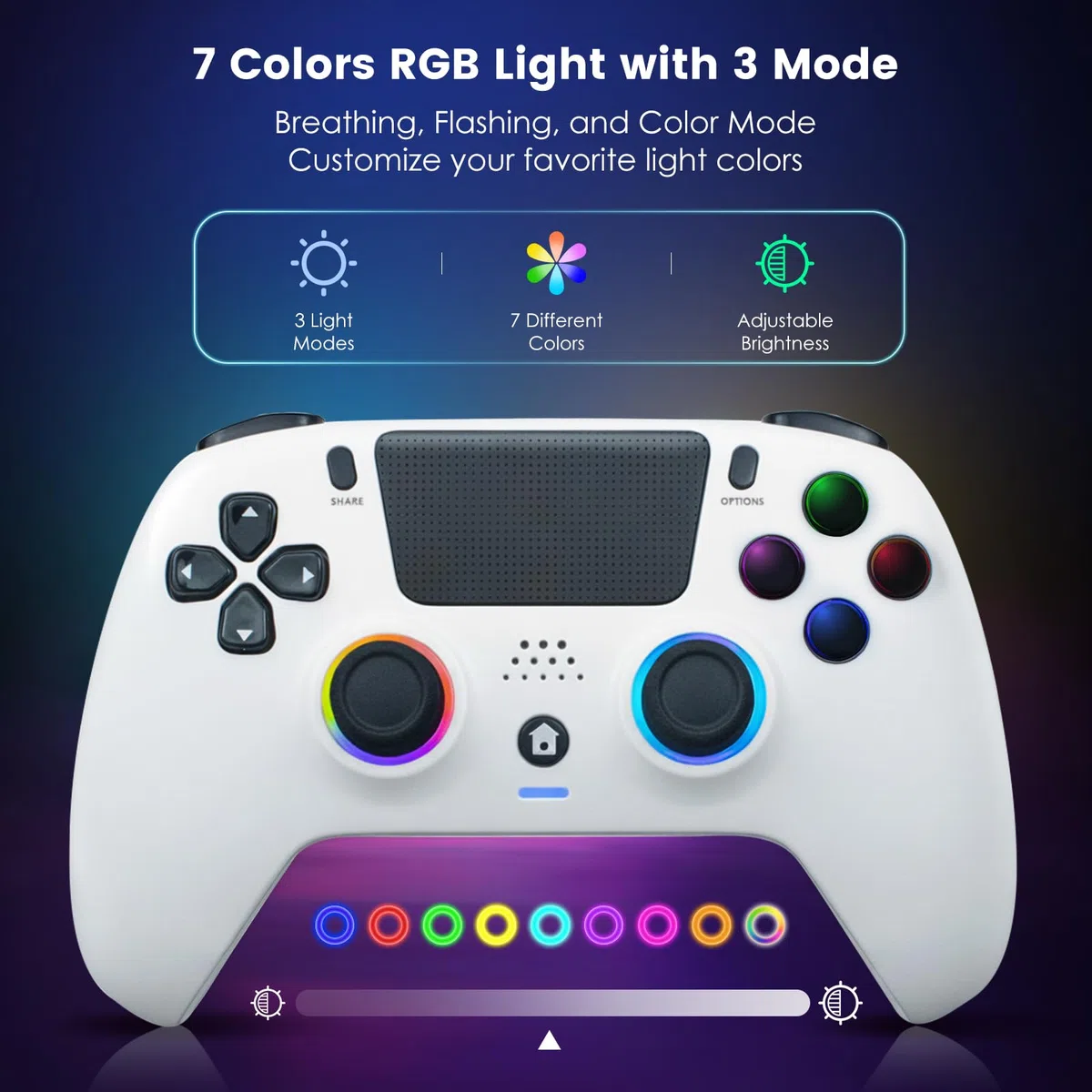 DoJoZone Wireless Controller Compatibile con PS4/Pro/Slim, Joystick con Hall Effect Trigger/Stick (NO Drift), Luci RGB, Jack Cuffie, Pulsanti Programmabili, Vibrazione, Sensore 6 Assi
