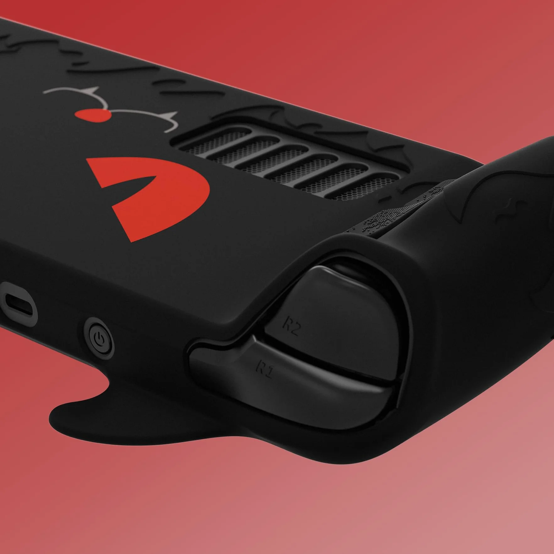PlayVital Cover Skin per Steam Deck OLED/LCD, Custodia Silicone Protettiva Grip Antiscivolo&Copri Levette Analogiche&Adesivi per Trackpad&Tasti Posteriori, Demone Carino, Nero
