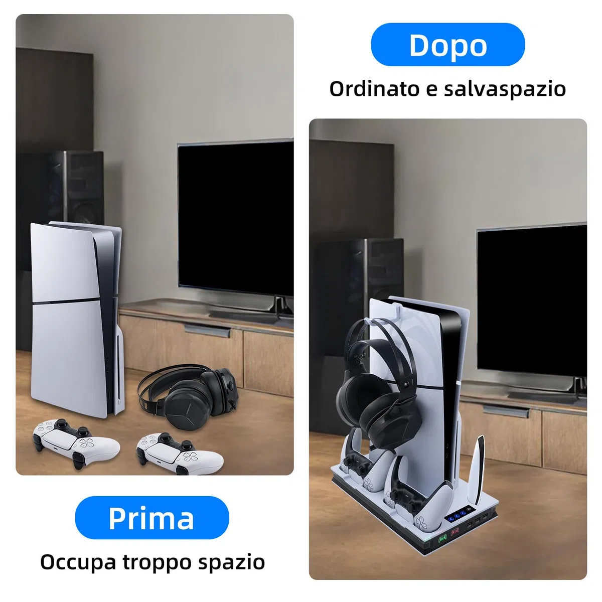 Mcbazel PS5/PS5 PRO/PS5 Slim Verticale Supporto di Raffreddamento, Stazione Ventola di Raffreddamento Regolabile con Supporto Cuffie,Stazione di Caricatore Doppio Controller Joystick per PS5 Slim/PS5