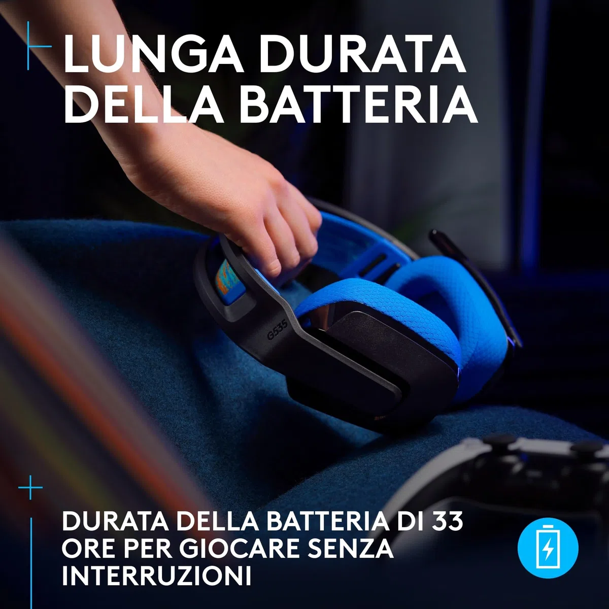 Logitech G G535 Lightspeed Cuffia gaming wireless leggera microfono flip-to-mute 33 ore batteria PS5 PS4 PC USB-C Nero blu