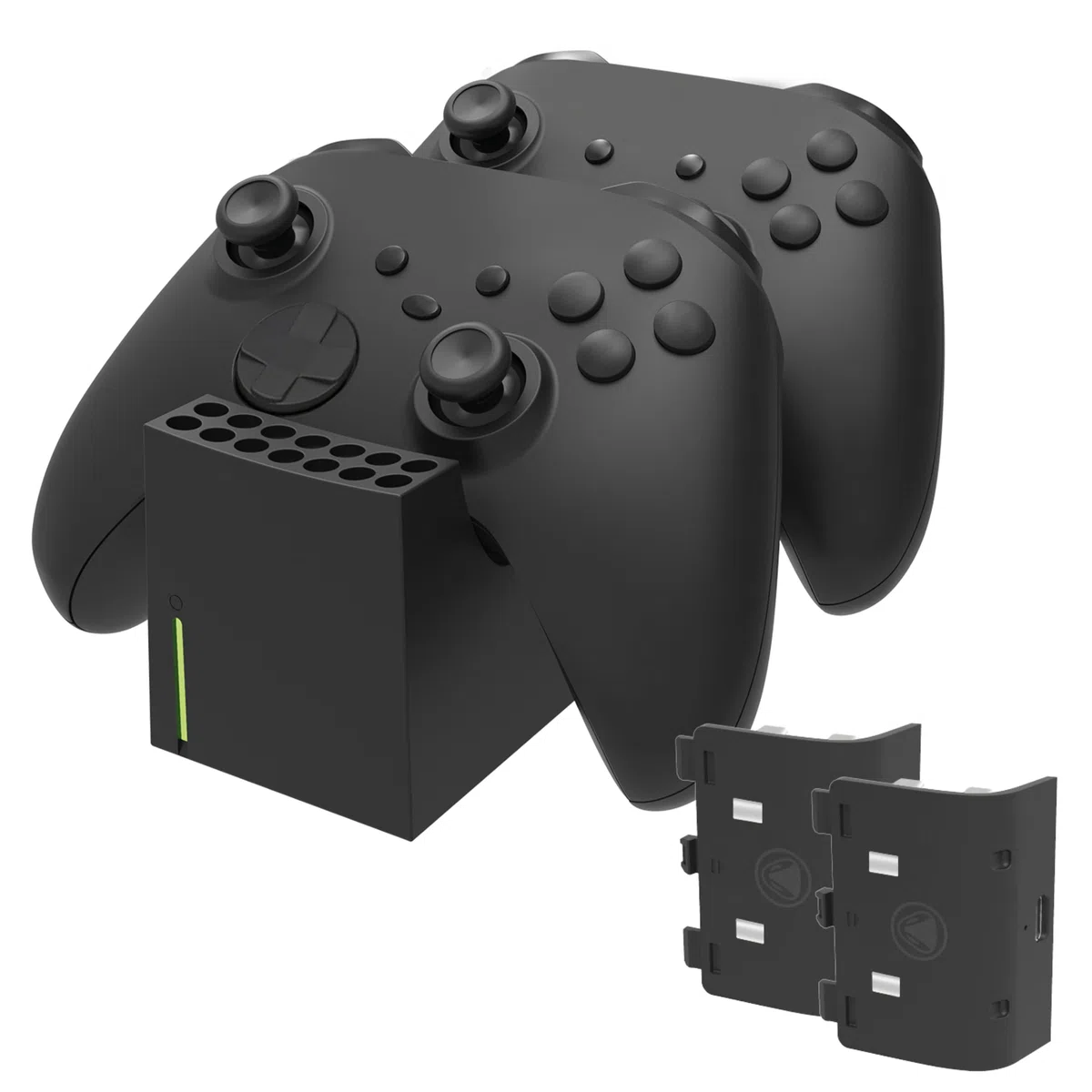 snakebyte Xbox TWIN CHARGE SX - nero - Caricatore per controller Serie X, caricatore per 2 controller wireless, 2 batterie ricaricabili 800mAh, indicatore di stato di carica a LED, design Serie X