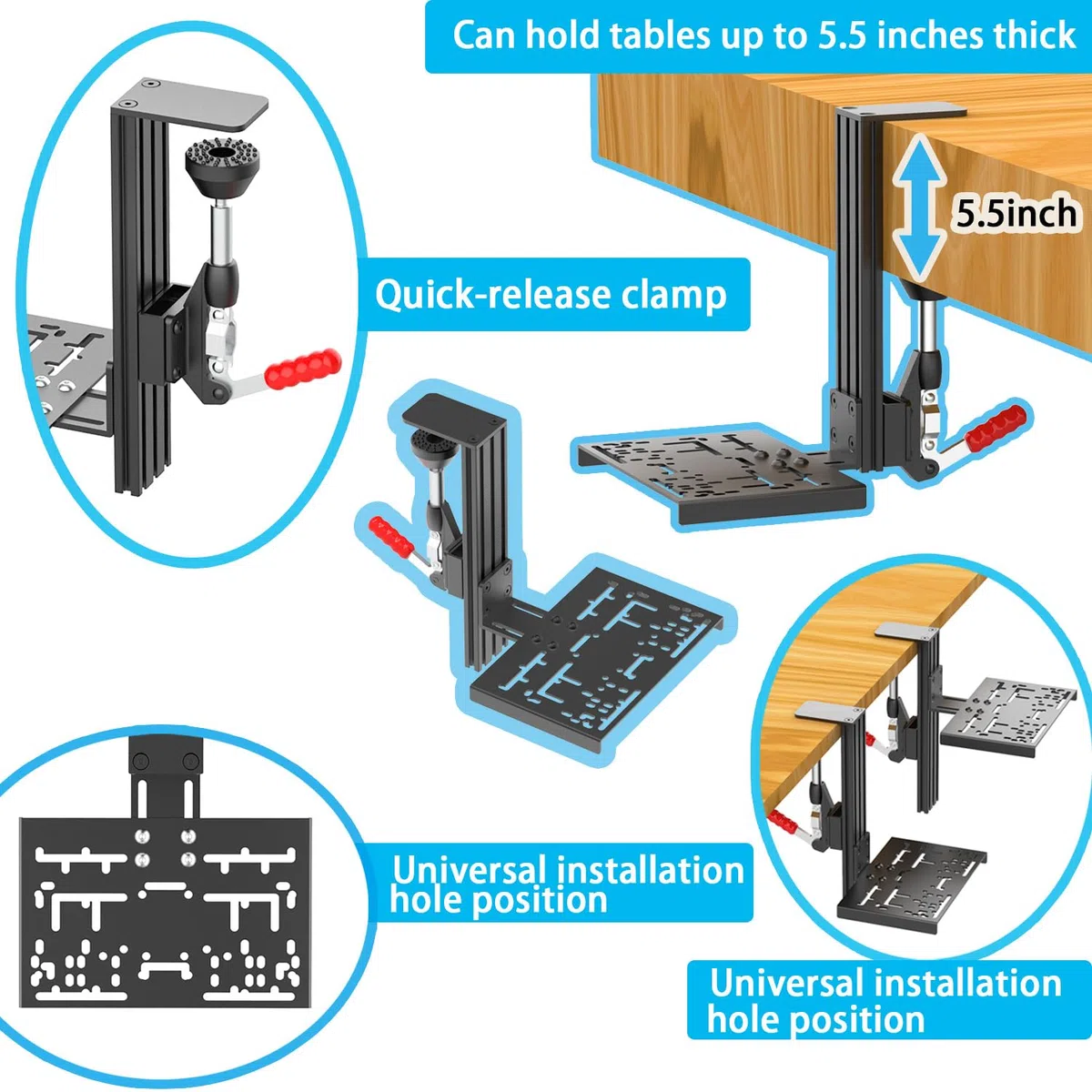 Supporto Universale da Scrivania per Cambio Sim e Freno a Mano Compatibile con Logitech G Driving Force, Thrustmaster TH8A e TSS, Fanatec ClubSport