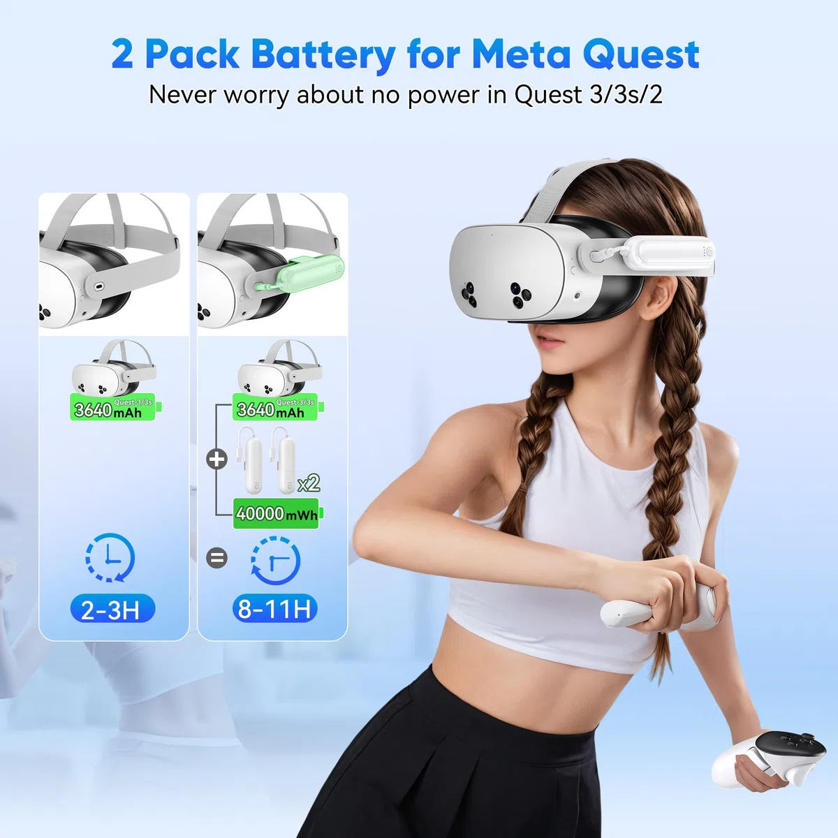 Kinwin Batteria per Meta Quest 3S/3/2, 20000 mWh, 18 W, ricarica rapida, cuffie VR
