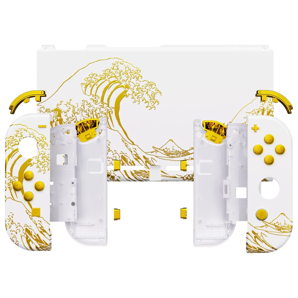 eXtremeRate Cover per Nintendo Switch,Custodia Tasti Pulsanti Kit per Joycon,Scocca Shell Grip DIY Ricambio per Console,Senza Controller-Grande Onda d'Oro Bianca