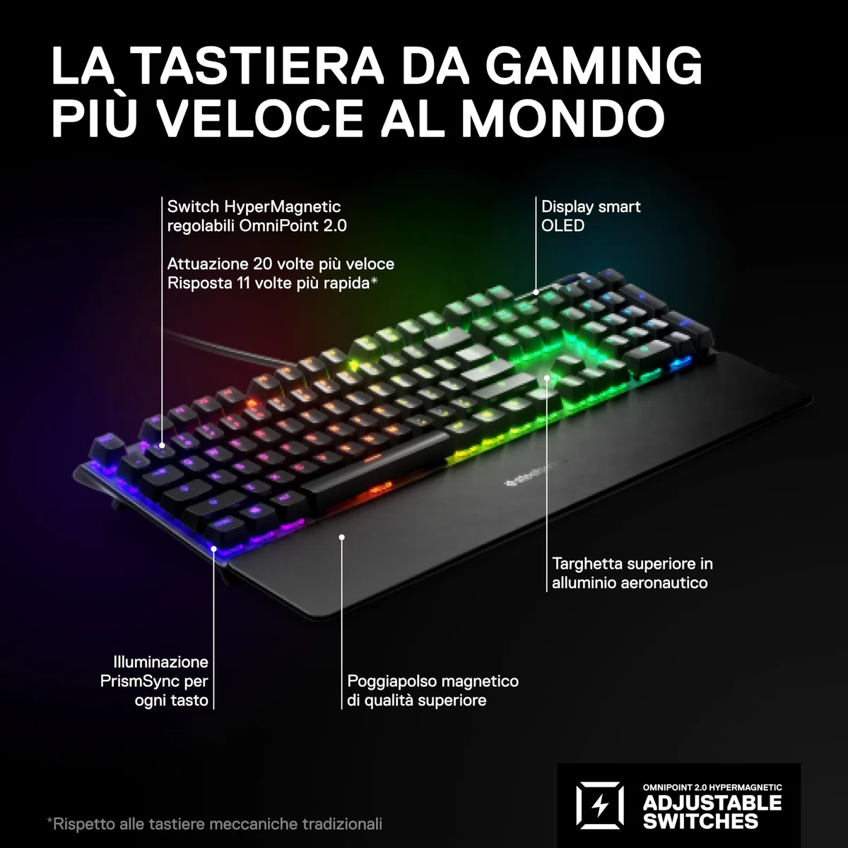 SteelSeries Apex Pro HyperMagnetic Tastiera da gaming - La più veloce al mondo - Azionamento regolabile - Schermo OLED - RGB - USB Passthrough - Layout Americano (QWERTY)