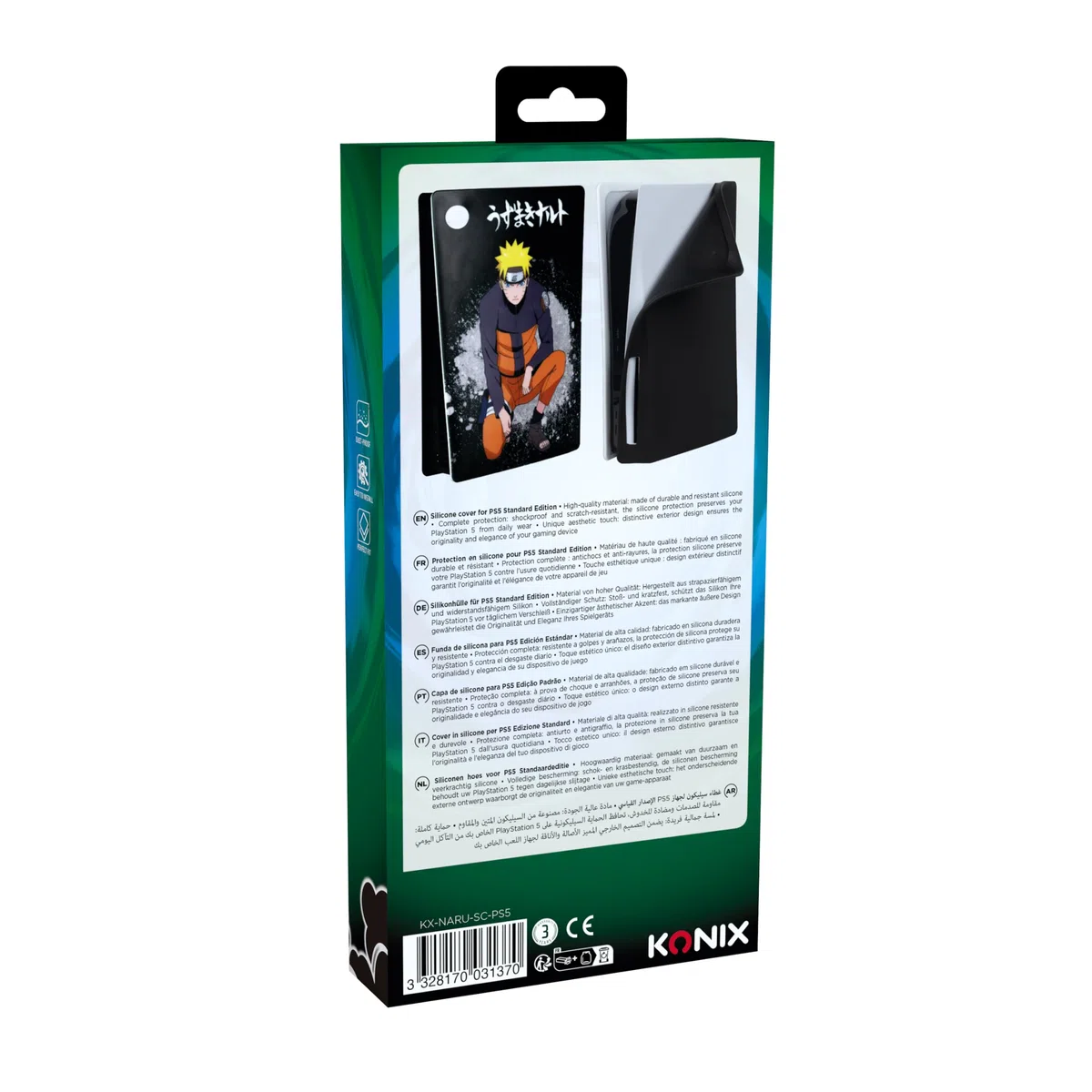 Konix Naruto Shippuden Custodia protettiva per console PS5 - Silicone - Antiurto - Antigraffio - Disegno Naruto - Nero