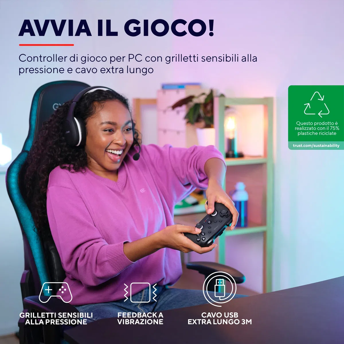 GXTrust Trust Gaming GXT 542 Muta Controller Nintendo Switch & PC Wireless Bluetooth/RF/USB, Design Sostenibile, Batteria Ricaricabile, Gamepad senza Fili per Switch OLED/Lite, Computer, Android, iOS