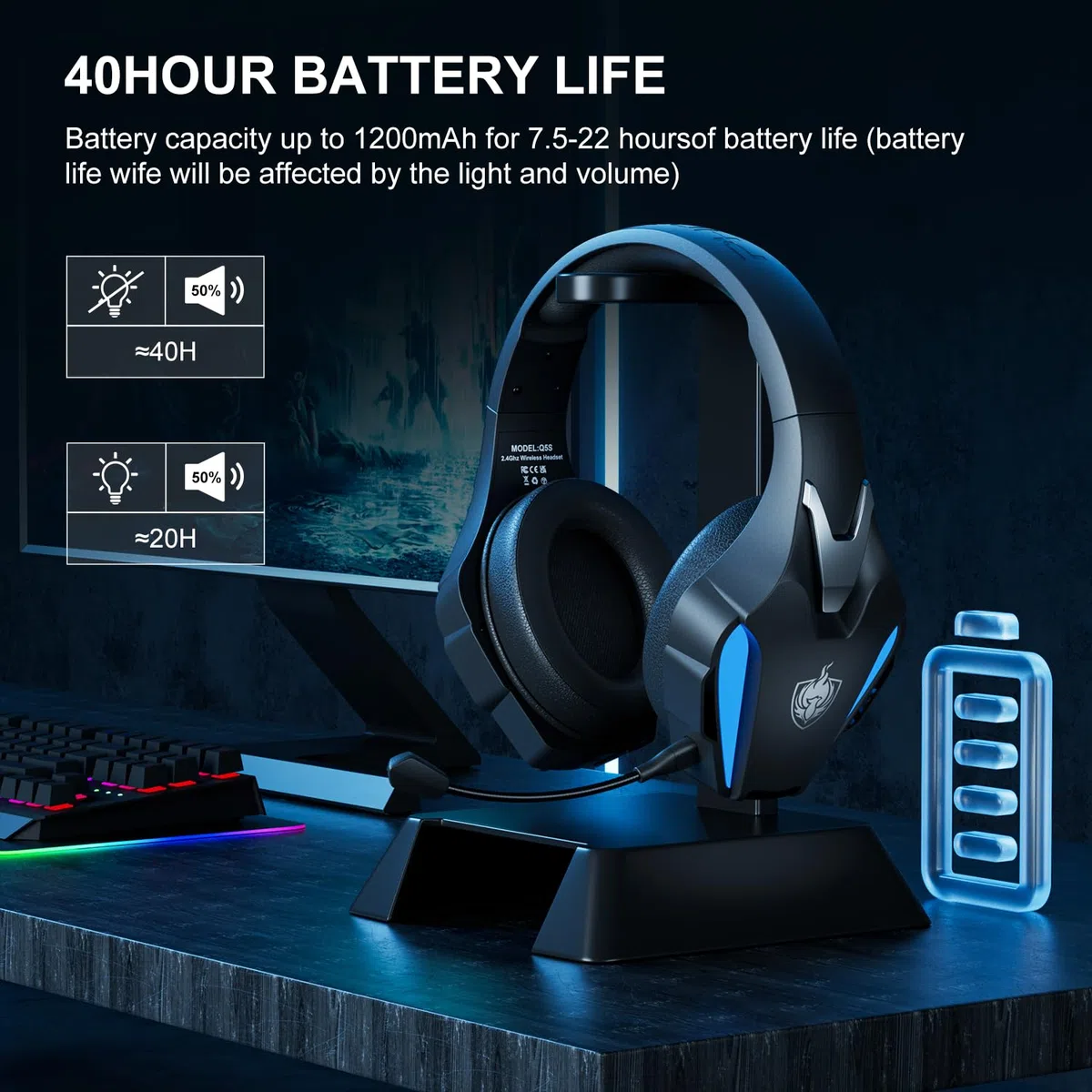 PHOINIKAS Cuffie Gaming Wireless, 2.4GHz Cuffie PS4 Wireless, Dongle USB per PS4/PS5/PC/Switch, Stereo 7.1, Microfono Staccabile con Cancellazione del Rumore, Luci a LED