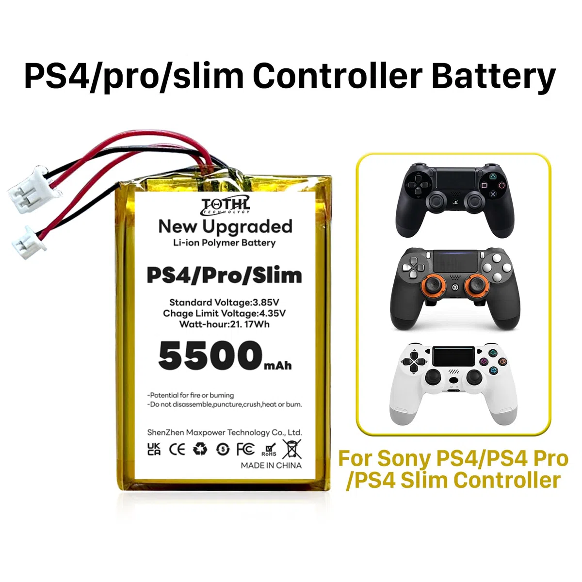 2 batterie controller PS4 da 5500 mAh per Sony PS4 Slim / PS4 Pro PS4 LIP1522 KCR1410 Dualshock 4 Playstation 4 Game Controller CUH-ZCT2, CUH-ZCT2E, CUH-ZCT1E, CUH-ZCT1U