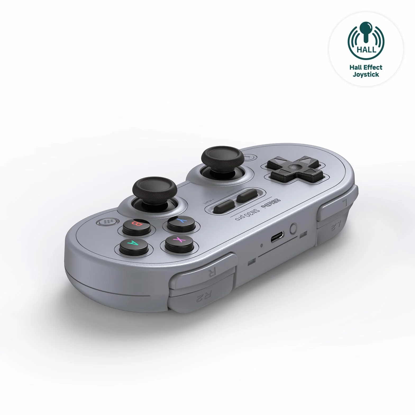 8BitDo SN30 Pro Bluetooth Controller with Hall Effect Joystick for Switch PC macOS Android Steam Deck & Raspberry Pi Gray