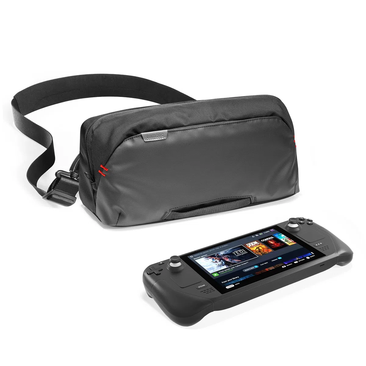 tomtoc Custodia per Steam Deck (OLED)/Nintendo Switch 2/ROG Xbox Ally (X)/MSI Claw 8/7 AI+ e Accessori, Borsa Leggera de Trasporto Scomparti Protettivi la Console, Alloggia Adattatore AC, Dock
