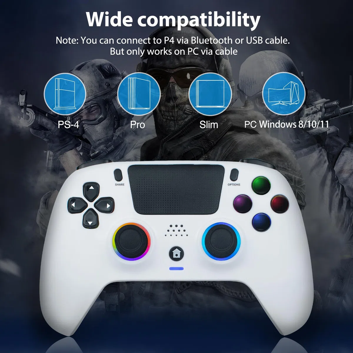 DoJoZone Wireless Controller Compatibile con PS4/Pro/Slim, Joystick con Hall Effect Trigger/Stick (NO Drift), Luci RGB, Jack Cuffie, Pulsanti Programmabili, Vibrazione, Sensore 6 Assi