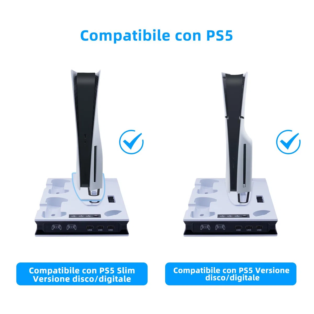 Mcbazel PS5/PS5 PRO/PS5 Slim Verticale Supporto di Raffreddamento, Stazione Ventola di Raffreddamento Regolabile con Supporto Cuffie,Stazione di Caricatore Doppio Controller Joystick per PS5 Slim/PS5