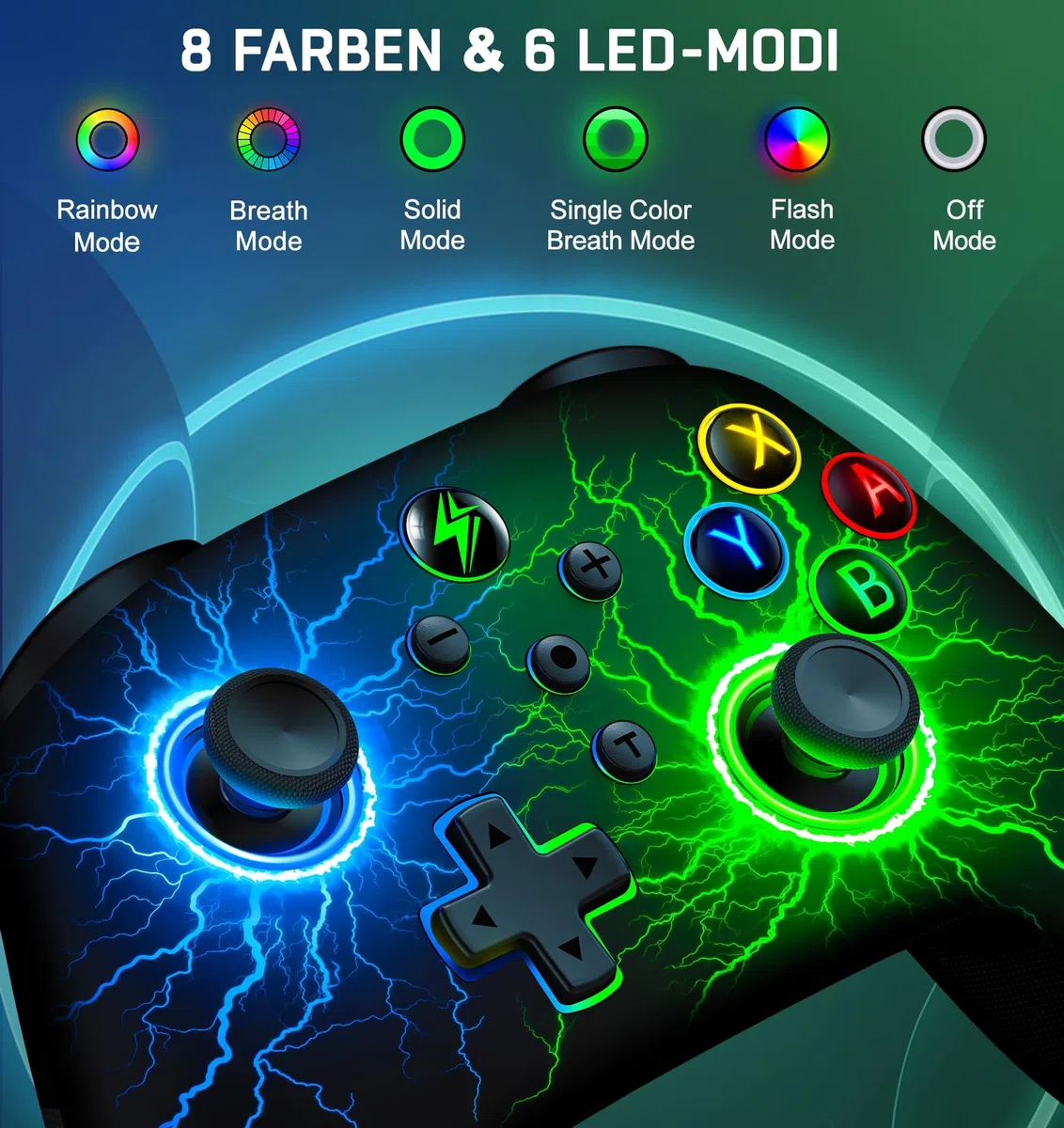 Controller per Switch Compatibile con Switch 2/Switch/Lite/OLED,Android/IOS/PC,1000mAh Controller Bluetooth con 6 Assi/Programmazione/Doppia Vibrazione/Turbo/Luce LED Regolabile/Risveglio/Screenshot
