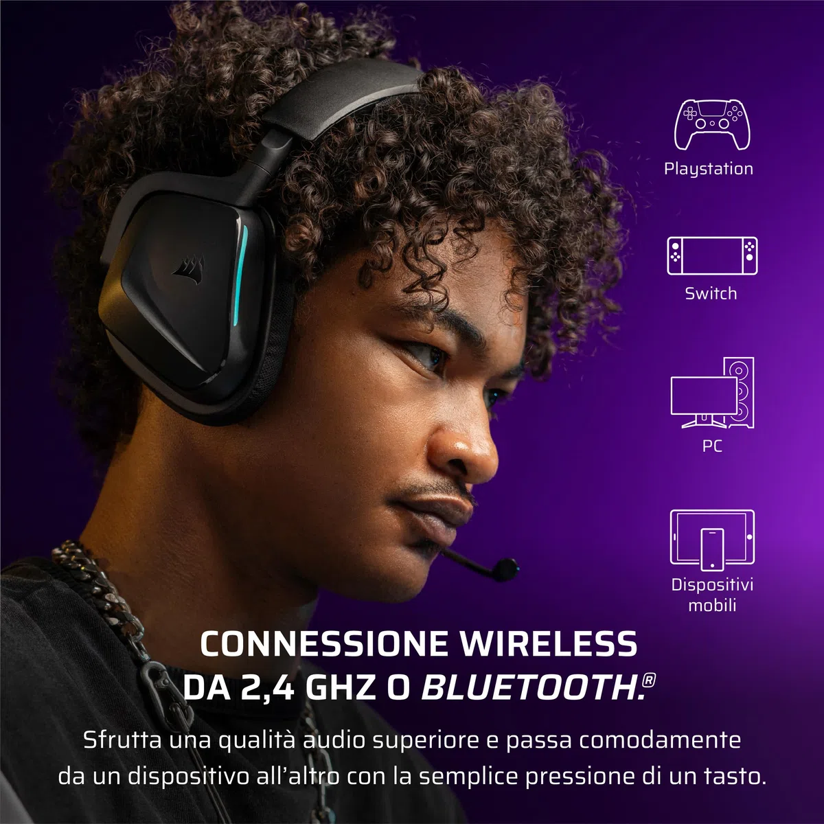 Corsair VOID v2 Cuffie da Gioco Wireless Bluetooth Carbonio Dolby Atmos 70 Ore Ricarica Rapida
