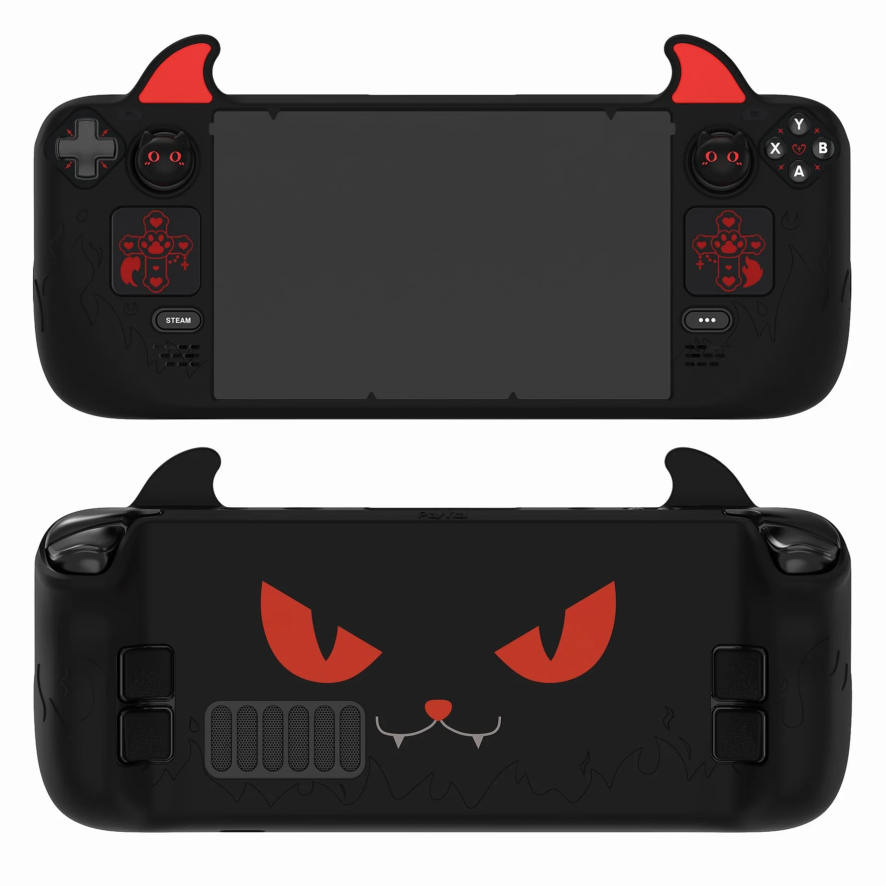 PlayVital Cover Skin per Steam Deck OLED/LCD, Custodia Silicone Protettiva Grip Antiscivolo&Copri Levette Analogiche&Adesivi per Trackpad&Tasti Posteriori, Demone Carino, Nero