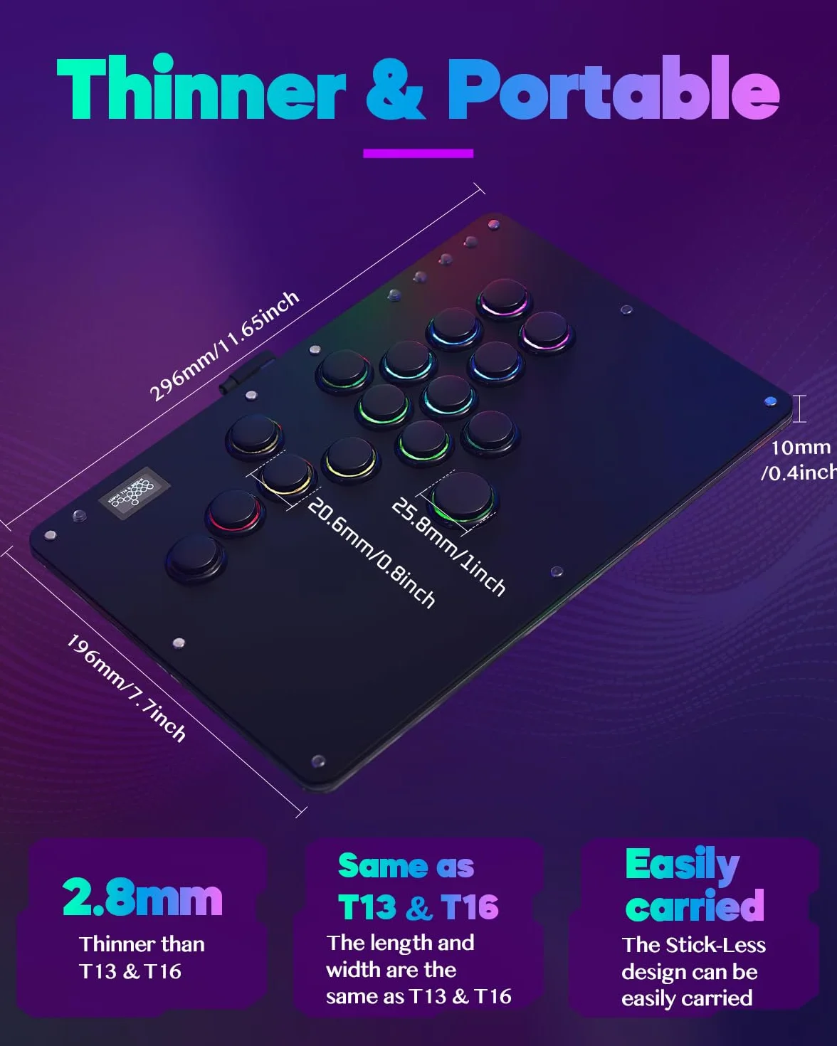 Sehawei Arcade Stick R16 Controller Arcade a 16 tasti per PC/Ps3/Ps4/Switch/Steam, Fight Stick per giochi di combattimento con funzioni RGB e Turbo personalizzate e Hot Swap Nero