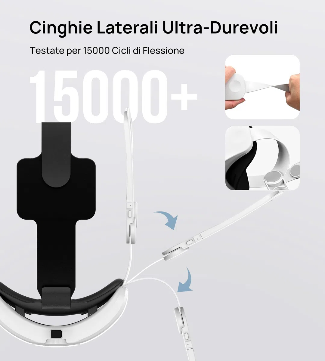 Cinturino Elite con Batteria 10000mAh per Meta Quest 3S/Quest 3/Quest 2, Regolazione Retrattile a Un Solo Pulsante