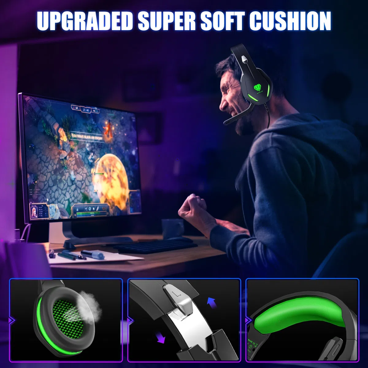 Cuffie Gaming con Microfono per PS5 PS4 Xbox PC Nintendo Switch - Over Ear Auricolari Gamer con Filo - Audio Stereo Headphones Cancellazione Rumore