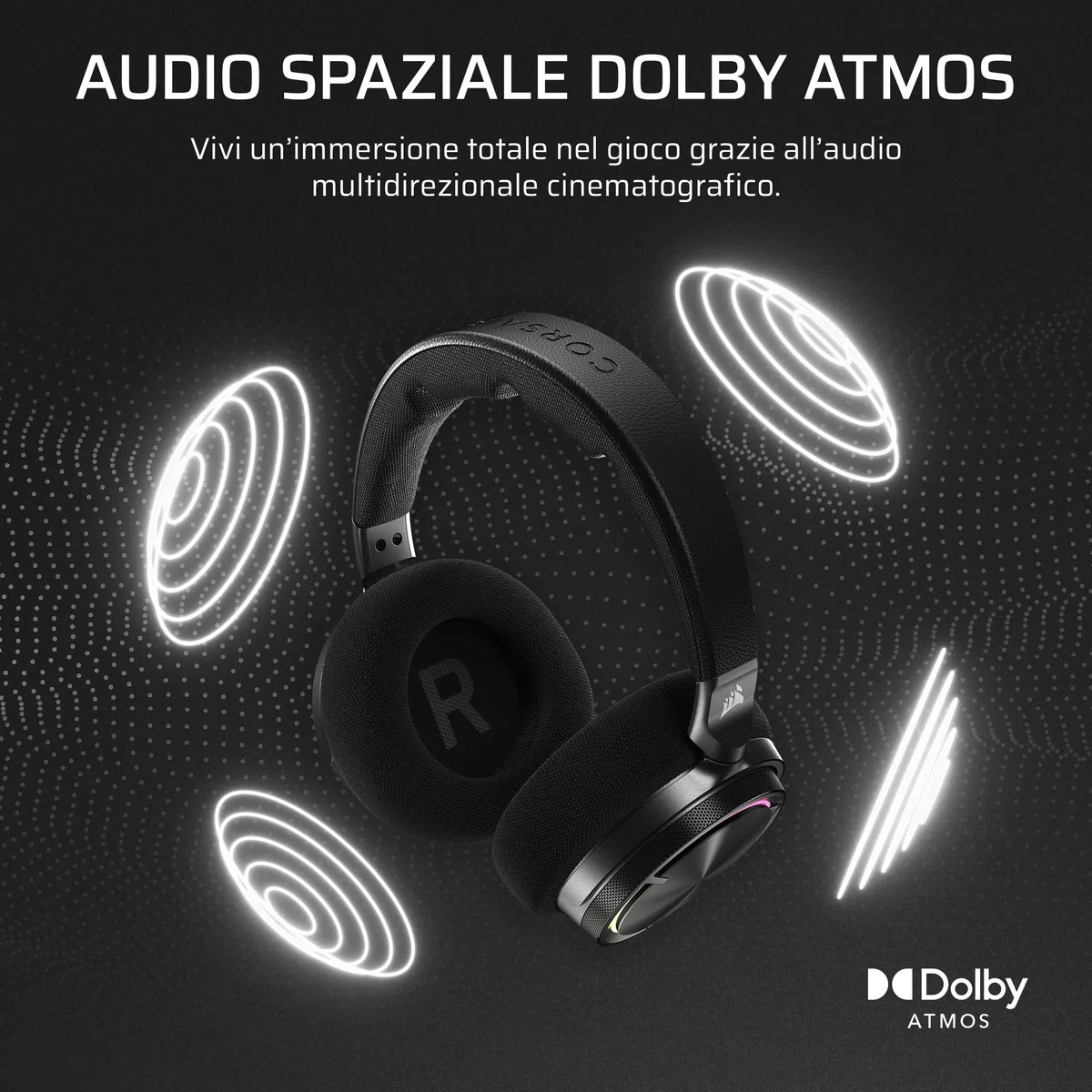 Corsair VIRTUOSO MAX WIRELESS Cuffie da Gioco Bluetooth Carbonio Dolby Atmos SoundID Cancellazione Attiva del Rumore Microfono Broadcast Grafene PC Mac PS5 PS4