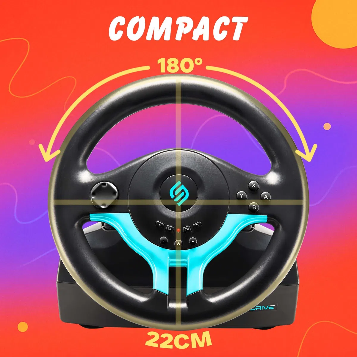 SUBSONIC - Volante Superdrive SV250-S. Volante da corsa Switch 2 / Switch. Rotazione a 180°, con pedali e palette al volante - Blue Edition