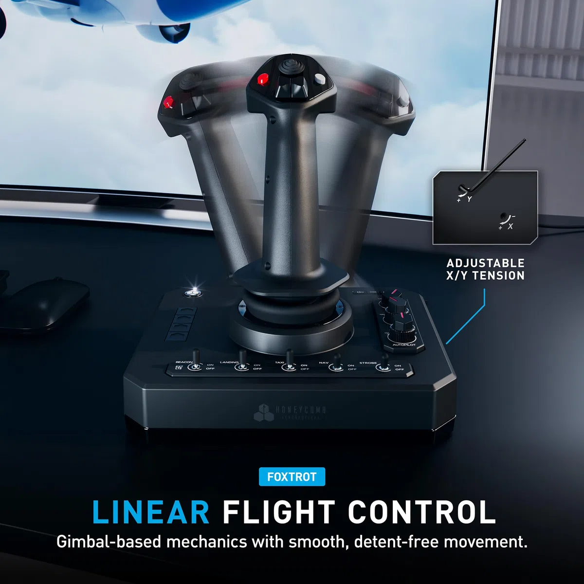 Honeycomb Foxtrot Aviation Stick – Flight stick per simulazione di volo, meccanismo gimbal premium, sensori Hall Effect 16-bit, design ambidestro, compatibile con MSFS 2024/2020 per PC & Mac [Mac]