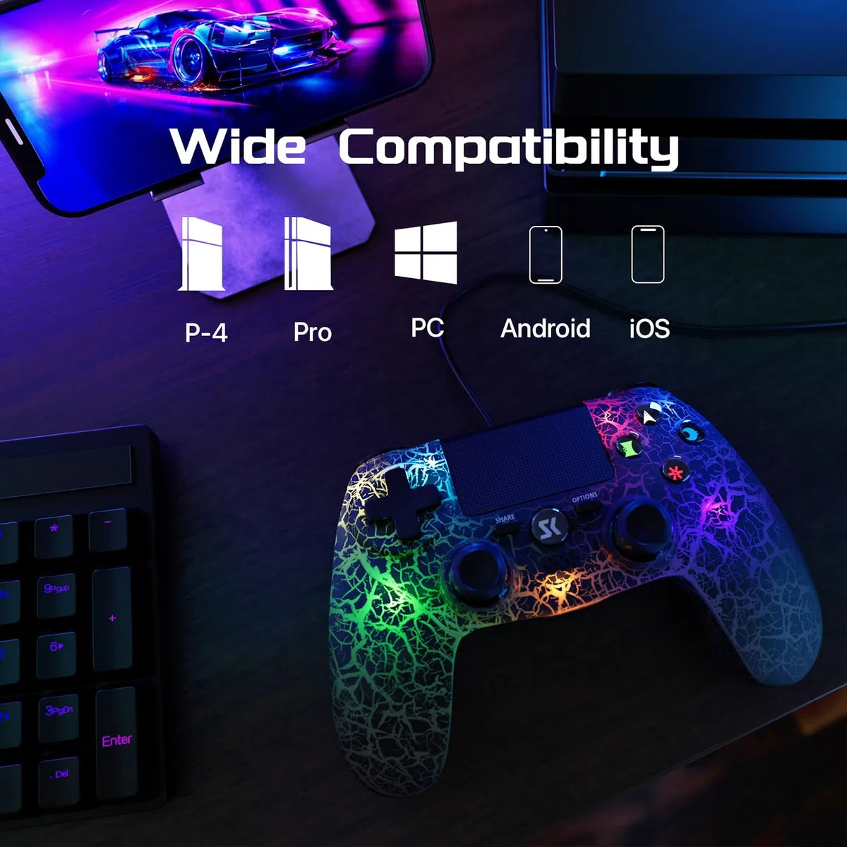 Controller Wireless PS4 Joystick LED RGB per Playstation 4/Pro/Slim con Batteria 1000 mAh